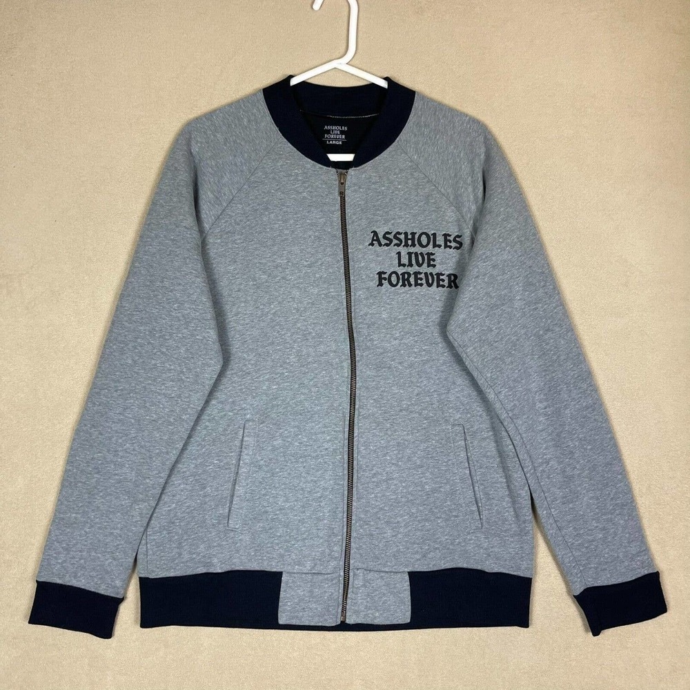 Assholes*s Live Forever‎ Jacket Adult Large Gray Full Zip Pocket Logo Mens